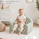 Blissful Diary Foldable Toddler Couch, 2-in-1 Comfy Toddler Chair & Lounger for Reading, Playroom, Kids Couch Sofa for Girls Boys Birthday Gift, Sage Checkered