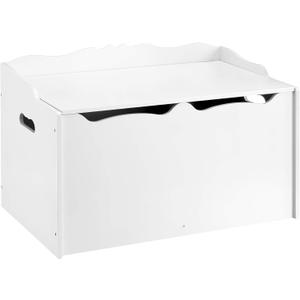 Amazon Basics Kids Wooden Toy Storage Chest with Safety Lid, Spacious Organizer for Bedroom, White, 30" x 18" x 19"
