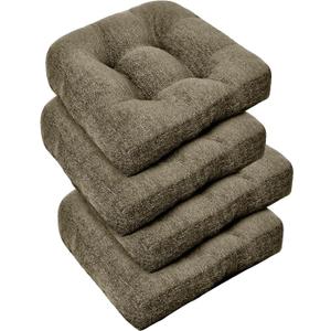 downluxe Chair Cushions for Dining Chairs 4 Pack, Tufted Indoor Chair Pads with Non-Slip Bottom, U-Shaped Kitchen Chair Cushions, 17"x17"x4", Coffee