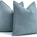 MIULEE Pack of 2 Dusty Blue Decorative Pillow Covers 22x22 Inch Soft Chenille Luxurious Couch Throw Pillows Farmhouse Cushion Covers Euro Shams with Elegant Design for Sofa Bed Living Room Home Decor