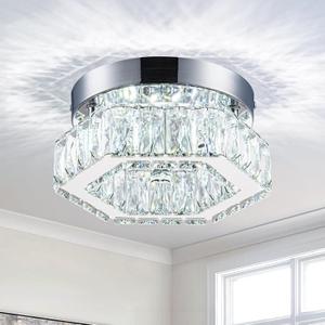 7.8 Crystal Ceiling Light Fixture, Mini Hexagonal Chandeliers 6500K Cool White Modern Flush Mount Ceiling Lights, LED Small Chandelier for Hallway Bedroom Foyer Kitchen Bathroom