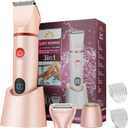Bikini Trimmer for Women, 3 in 1 Electric Razors for Women, Waterproof Pubic Hair Trimmer and Facial Hair Remover, Rechargeable Electric Shaver for Underarm Leg Arm Body with LED Display, Pink