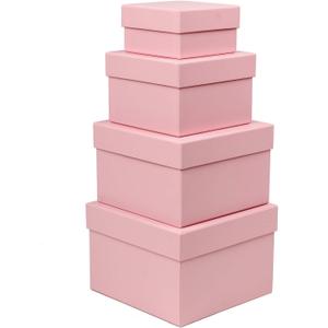 Pink Gift Boxes with Lids Nesting Gift Boexs for Presents Set of 4 Small Pink Boxes for Flower Arrangements Paper Mache Boxes for Bridesmaid, Proposal, Wedding, Birthday, Party Favor, Valentines,