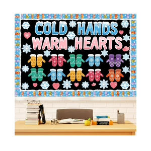 Ctosree 75 Pcs January Bulletin Board Decorations Set Winter Classroom Decor Winter Gloves Snowflakes Cold Hands Warm Hearts Cutout with Glue Point for Teacher School Classroom Chalkboard Decor