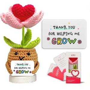 Gossby Positive Heart Flower Crochet - Thank You for Helping Me Grow - Inspirational Gift for Mom - Appreciation, Thank You, Birthday, Graduation, End of Year, Teacher's Day Gift from Student