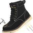 TAKMHI Steel Toe Boots For Men 6 Inch Waterproof Moc Toe Work Boots Comfortable Lightweight Safety Toe Shoes Indestructible Non Slip Puncture Resistant Industrial Construction Boot, Size 10.5