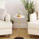 Round Side Table, Small Drink Table for Small Spaces, Modern Accent End Table with Metal Leg for Living Room, Bedroom, Corners, and Office (Marble)