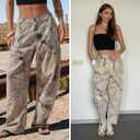 EXLURA Womens 100% Cotton Camo Pants High Waisted Straight Leg Baggy Denim Trousers Y2K Trendy Casual Forest Camo Cargo Jeans,XS