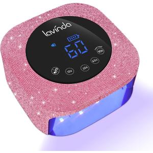 UV Nail Lamp 54W, Cordless Gel UV Led Nail Lamp for Gel Nail Polish, Rechargeable UV Nail Light Nail Dryer with 4 Timer and LCD Display, Professional Fast Curing Lamp Nail Art Tools with Rhinestone (Pink Diamond)