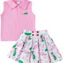 Toddler Baby Girl Golf Outfit Golf Print Polo Shirt Sleeveless Tank Top Mini Skirt Set Cute Girls Summer Clothes (Pink)