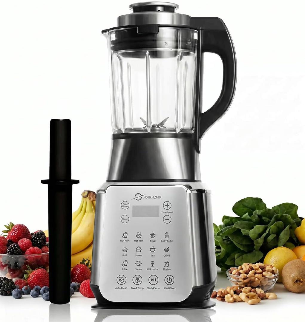 ASTRALSHIP 1500W Professional Glass Blender for Kitchen, Countertop High-Speed Smoothie Maker & Heating Nut Milk Machine - 14 Presets, 9 Speeds, BPA-Free Glass Jar for Hot Soups, Slushie