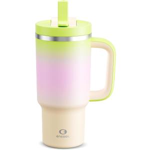 ENCOOL 32 oz Tumbler with Handle and Straw: Stainless Steel Insulated Tumbler Keeps Cold for 24 Hours, Leakproof Travel Cup Fits in Cup Holder and BPA-Free, Morning Dew