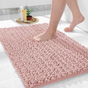Bathroom Rugs Non Slip Washable - Ultra Soft Absorbent Chenille Bath Mat, Quick Dry Shaggy Floor Carpet for Tub Shower, Light Pink Home Decor Accessories