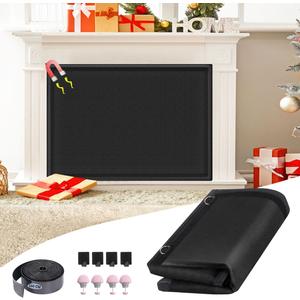 CADARA Fireplace Blocker Blanket Stops Heat Loss, Magnetic Fireplace Draft Stopper, Indoor Fire Place Draft Cover with Hook and Loop Tapes, Cold Air Blocker Save Energy, Black 42" W x 32" H