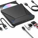 External DVD Drive, USB 3.0 Type-C Portable CD DVD Drive Burner Player Reader Writer with 2 USB 3.0 Ports and TF/SD Card Slots, Optical Disk Drive for Laptop Mac, PC Windows 11/10/8/7 Linux OS
