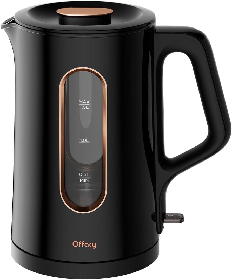 Offacy Electric Kettle, Tea Kettle Pot, Double Wall Glass Inner 1.5L/1200W, Hot Water Kettle Teapot Boiler & Heater with Automatic Shut Off, BPA-Free & LED Indicator Lights, Black (Z-Black)