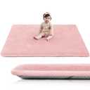 Baby Play Mat for Floor,1.3" Thick Elasti-Foam 50"50" Playpen Mat for Tummy Time,Water Repellent Soft Coral Velvet for Toddler,Infant,Kids,Non-Slip Backing Safe for Crawling (Pink)