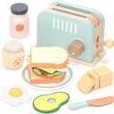 UMU® Wooden Toaster & Sandwich Play Set – Includes Pop-up Toaster, Sliceable Butter, Kitchen Accessories & More – Pretend Play Toy for Kids Ages 3 4 5 6
