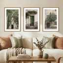 HOURIA Vintage Italy City Landscape Framed Canvas Wall Art Set,Sage Green Olive Tree Old House Wall Decor,Modern Mediterranean Country Cityscape Artwork for Living Room,Bedroom,Farmhouse- 24"x36"x3