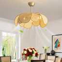 Ceiling Fans with Lights, Fandelier Chandelier Ceiling Fan and Remote,Boho,Flush Mount,Low Profile,for Bedroom,Living Room,Gold