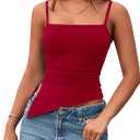 PRETTYGARDEN Women's Summer Spaghetti Strap Tank Tops Sleeveless Camisole Blouses Asymmetrical Going Out Basic Tank Shirt (M)