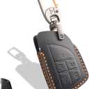 Leather Key Fob Cover, Compatible with 2021/2022/2023/2024/2025 GMC Yukon Denali Sierra, For Chevy Silverado Suburban Tahoe Buick etc, Retro Style Design Key Holder Protector(5 Button, Black)