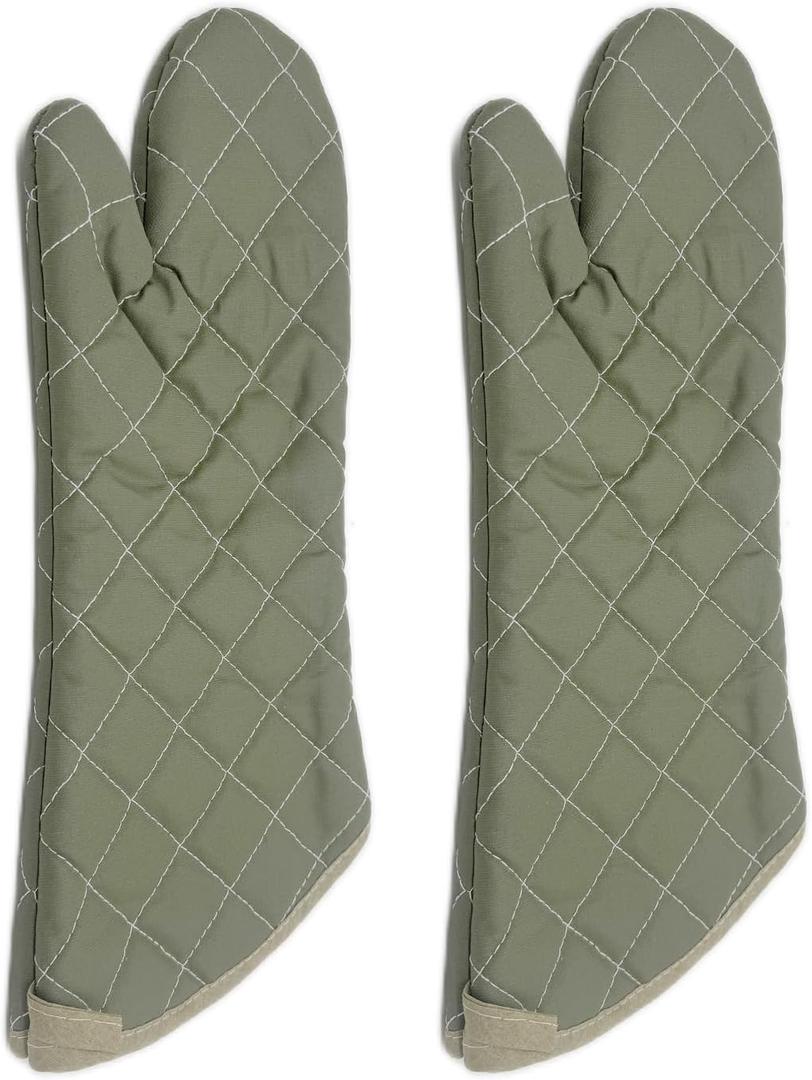 YUANQIAN 17 Inch Extra Long Oven Mitts Heat Resistant Cotton Lining Oven Thick Gloves Kitchen Food Service Mittens for Pot Holders Cooking Baking BBQ, up to 482f (Green, 17 inch)