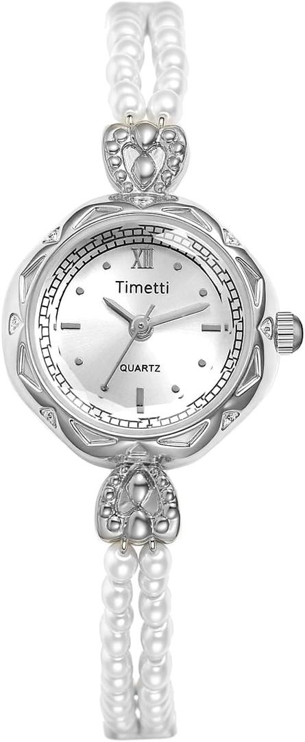 Avaner Women's Bracelet Wrist Watches: Ladies Gold Silver Vintage Retro Bezel Elegant Pearl Strap Analog Quartz Watch