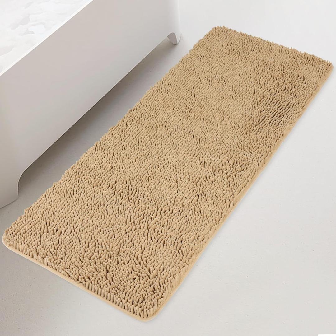 Yeaban Bathroom Runner Rug 24 x 60 Inch  Thick Chenille Long Bath Mat | Absorbent and Washable Extra Large Bath Rug Non-Slip, Plush Runner Rug for Bathroom, Shower, Sink - (Beige)