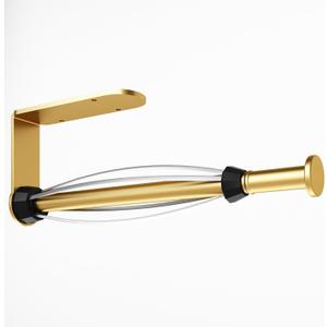 Fixwal Paper Towel Holder Under Cabinet, Single Hand Operable Wall Mount Paper Towel Holder with Damping Effect, Bend-Resistant, Self-Adhesive or Drill Mounting for Kitchen Bathroom, Gold