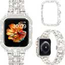 Mosonio Compatible with Bling Apple Watch Band S10 46mm with Shiny Metal Case for Women, Full Sparking Luxury Diamond Bands and Cover Set, Cute Charming Strap for iWatch SE Series 10(Starlight, 46mm)