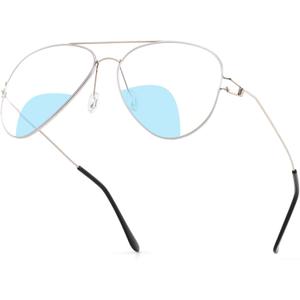 Aviator Bifocal Reading Glasses for Women Men Progressive Blue Light Blocking Dual Focus Readers Classic Double Bridge (Silver, 2.5+)
