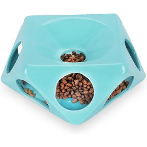 Ceramic Slow Feeder Cat Bowl, Fun Interactive Slow Feeder for Cats (Turquoise)