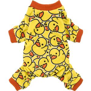 Fitwarm Funny Duck Dog Pajamas, Dog Winter Clothes for Small Dogs Girl, Lightweight Velvet Pet Jumpsuit, Cat Onesie, Yellow, Small