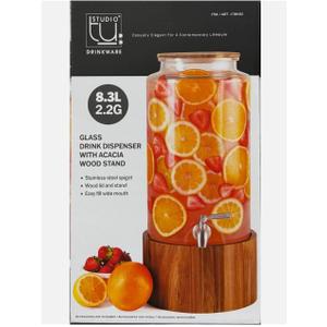 The Studio Tu Glass Drink Dispenser With Acacia Wood Stand