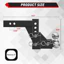 TYT Adjustable Tri-Ball Trailer Hitch for 2 inch Receiver, 5" Drop/Rise, Triple Balls (1-7/8", 2", 2-5/16"), 10,000 lbs GTW, 1,000 lbs TW, Includes Hitch Pin Lock & Tri Pins