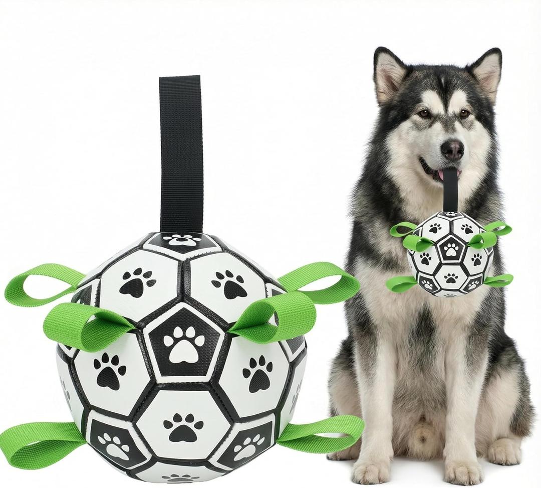 Dog Toys Balls, Dog Soccer Ball with Straps, Dog Birthday Gifts, Durable Balls for Pet, Puppy Outdoor Toy, Pet Training Soccer Ball, World Cup Soccer (7.25 Inch) Large