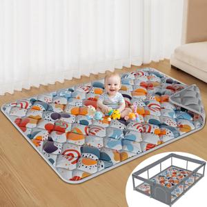 Jaobeem Baby Play Mats for Floor, Foldable 74x50 Playpen Mat Grey, Thicken Cushioning Padding Playmate for Baby and Toddlers Infants, Non-Slip, Machine Washable, Easy to Store