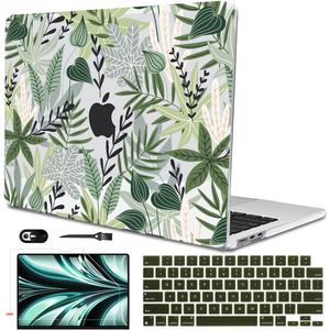for MacBook Air 13 inch Case 2026 M5 A3449 2025 M4 A3240 2024 M3 A3113 2022 2023 A2681 M2 Chip, Plastic Pattern Hard Shell Case Cover for Mac Air 13.6 M5 2026 Touch ID, Tropical Green Leaves