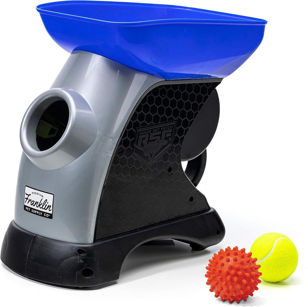 Franklin Pet Supply Co. Ready Set Fetch Automatic Tennis Ball Launcher Dog Toy - Electronic Thrower for Fetch + Playtime - Launches up to 40 Feet - Official Size (Blue/Black)