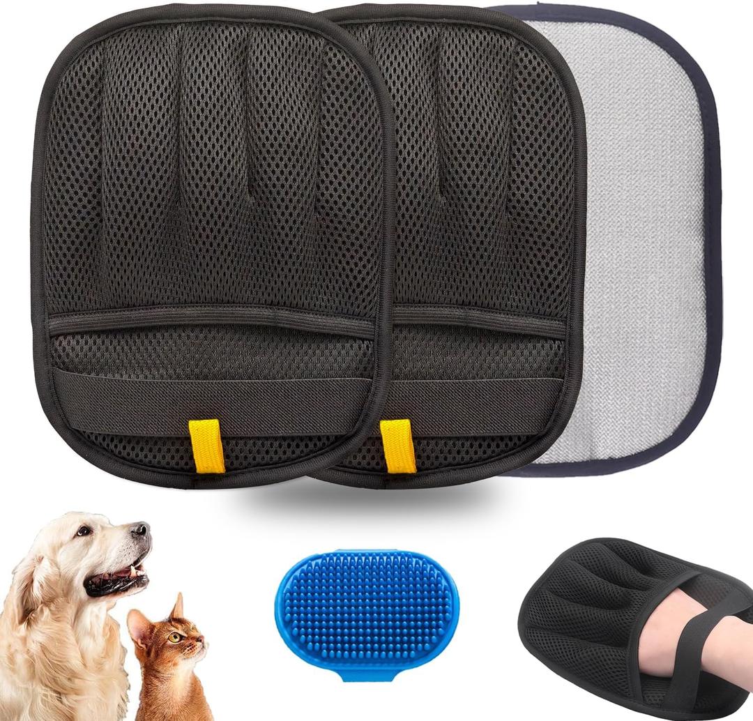 2 x 2PCS Pet Hair Remover, Electrostatic Pet Hair Removal Gloves, Reusable Cat & Dog Hair Remover for Couch, Furniture, Carpet, Curtain, Upgraded Animal Fur Removal Tool, Cat Grooming Gloves