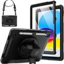 JETech Case for iPad (A16) 11th/10th Generation (2025/2022) with Built-in Screen Protector, Protective Shockproof Rugged Tablet Cover, 360 Degree Rotating Hand Strap Stand (Black)