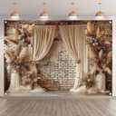 7x5ft Fabric Digital Printing Boho Floral Wedding Backdrop Pampas Grass Curtain Photography Background Bridal Shower Party Decoration Photo Banner