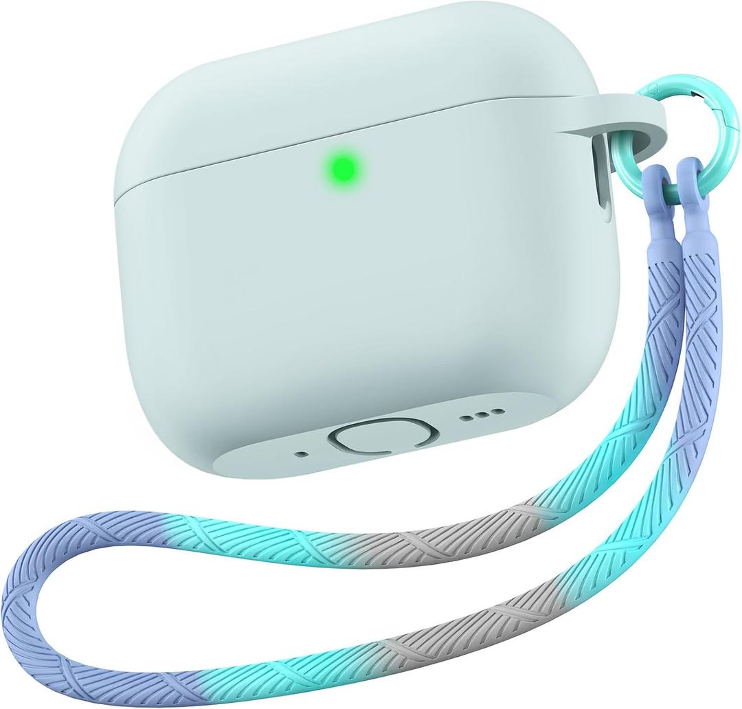 Matekxy for Airpods Pro 3 Case 2025 Cute - for Airpod Pro3 Generation Soft Silicone Cover with Lanyard & Keychain, Shockproof Scratch Resistant for Women, Commuters and Travelers, Morandi Green