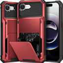 TOPAUX for iPhone 17e 16e Wallet Case Hold 1 to 5 Credit Card Holder Flip Cover ID Slot Back Pocket Compartment Dual Layer Shockproof TPU Bumper Anti-Scratch Protective Hard Shell. Black/Red