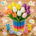 Easter Decorations,15pcs Artificial Tulips with 45pcs Bunny Vase Filler Kit, Ideal Easter Decorations for Spring Home Kitchen Table Centerpiece