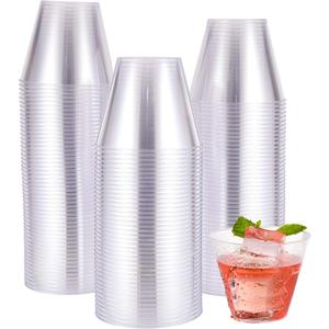JOLLY CHEF 9 oz Clear Disposable Plastic Cups, 100 Pack Clear Plastic Cups Tumblers, Heavy-duty Party Glasses, Disposable Cups for Thanksgiving, Halloween, Christmas Party (100 Count (Pack of 1), 9oz-Clear-100)