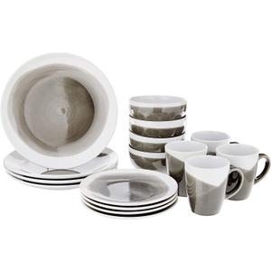 American Atelier Round Dinnerware Sets | Charcoal Kitchen Plates, Bowls, and Mugs | 16 Piece Stoneware Oasis Collection 10.5 x 10.5 | Dishwasher & Microwave Safe | Service for 4