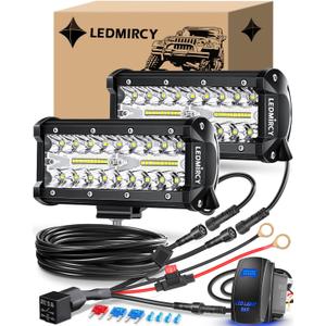 LEDMIRCY 7 Inch LED Light Bar Kit with Rocker Switch Wiring Harness 2PCS LED Pod Lights Triple Rows White Spot Flood Combo Beam Off Road Lights for Truck ATV SUV UTV Boat IP68 Waterproof