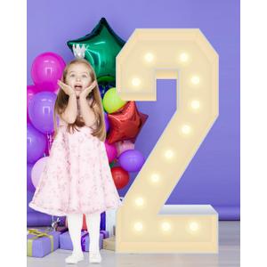 4FT Plastic Marquee Numbers 2, Light up Numbers Made of Corrugated Plastic Board, No Tools Required, Quick Assembly, Disassembled into Blank Yard Signs, Poster Board